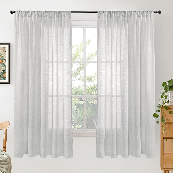 BGment Light Grey Linen Semi Sheer Curtains by BGment