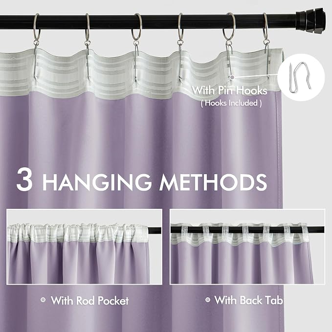 MIULEE Lilac Back Tab Blackout Curtains 72 Inches Long 2 Panels Set - Image 3