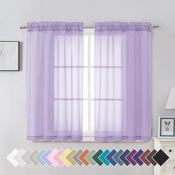 Aiyufeng Light Purple Sheer Curtain Panels Pair Sold 45 Inch Length, Light by Aiyufeng