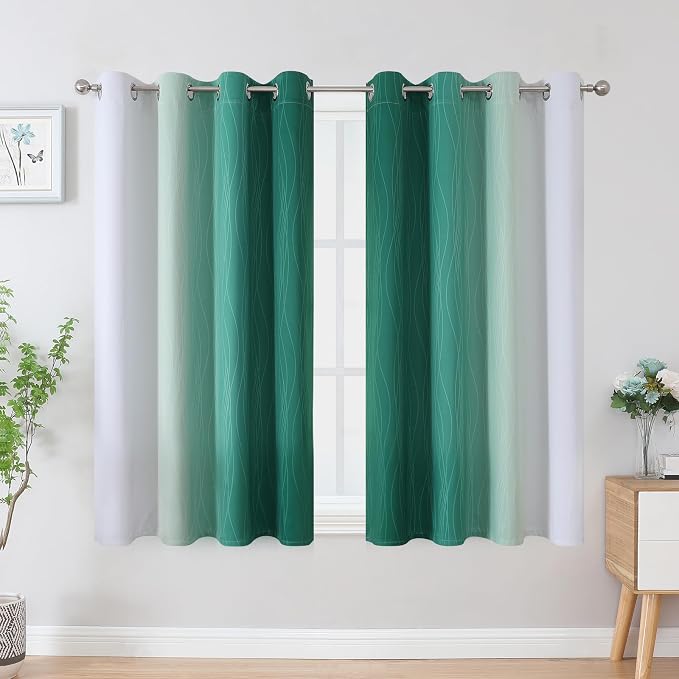 Estelar Textiler Green and Greyish White Blackout Curtains, Full Light Blocking - Image 2