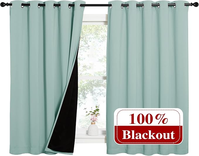 NICETOWN Aqua Blue 100% Blackout Lined Curtains, 2 Thick Layers Completely - Image 2