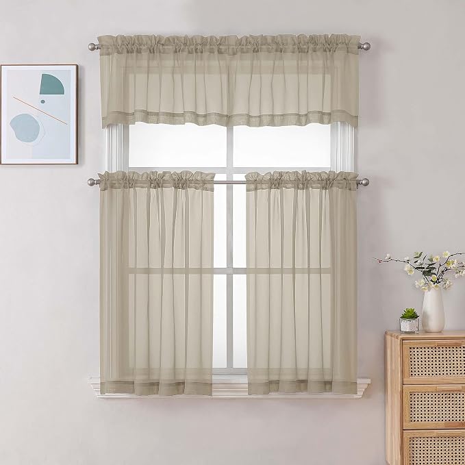 Gwine Taupe Valances for Windows, Small Light Filtering Rod Pocket Cafe Valance - Image 2