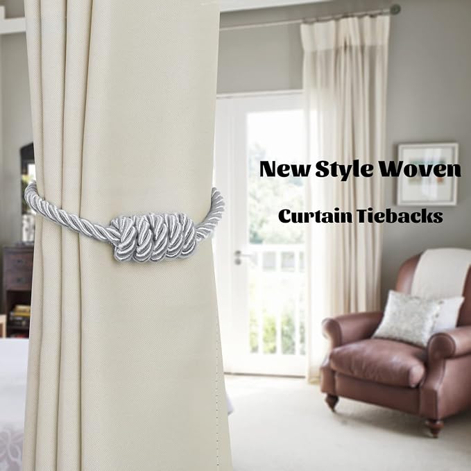 BEL AVENIR Magnetic Curtain Tiebacks, Decorative Drapery Holdbacks Modern Woven - Image 6