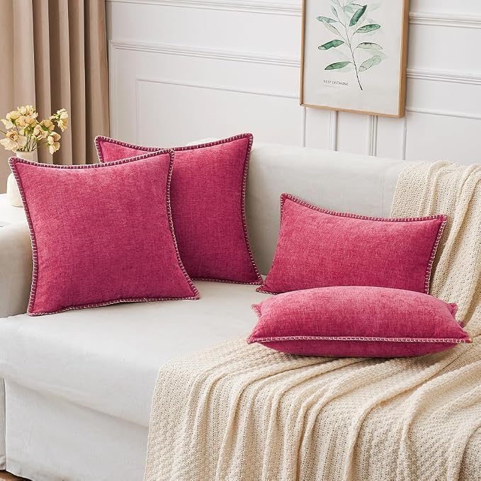 MIULEE Pack of 2 Couch Throw Pillow Covers 18x18 Inch Hot Pink Farmhouse - Image 5
