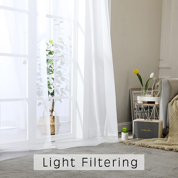 OWENIE Sheer White Curtains 108 Inches Long - Image 5