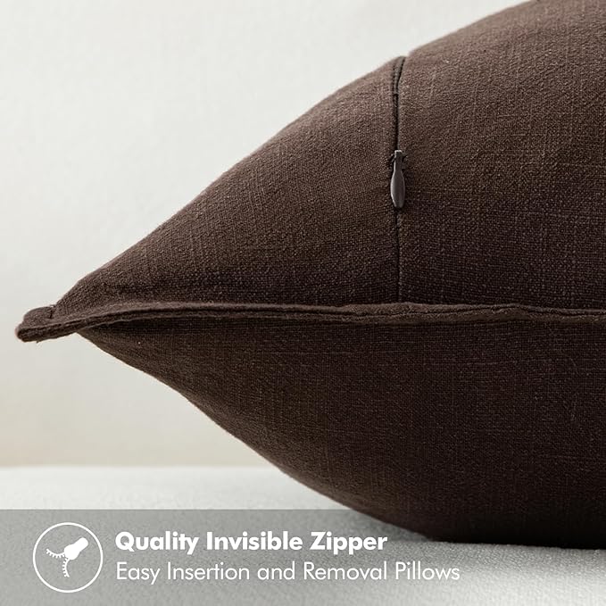 MIULEE Decorative Linen Euro Sham Pillow Covers 28x28 Inch Dark Brown | Boho - Image 3