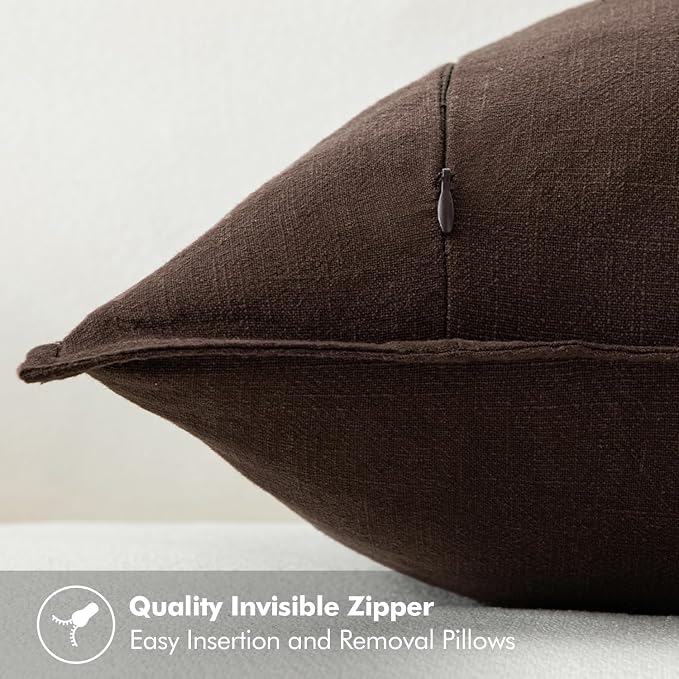 MIULEE Decorative Linen Euro Sham Pillow Covers 24x24 Dark Brown Boho Farmhouse - Image 3