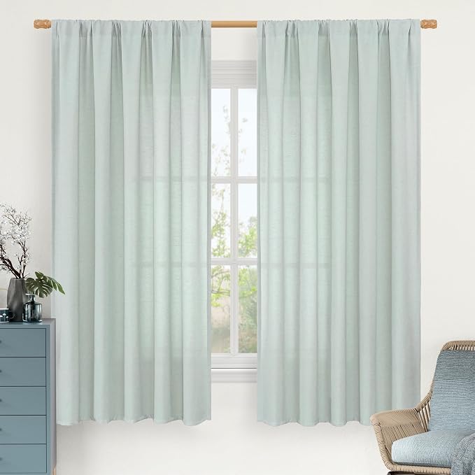 LAMIT Linen Curtains 63 Inch for Bedroom, Light Filtering Neutral Semi Sheer by LAMIT
