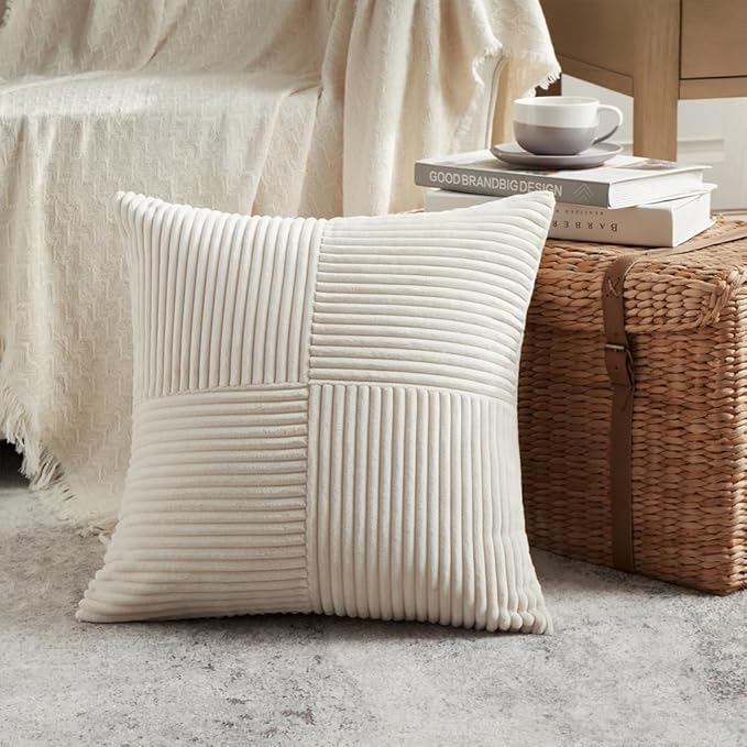 Fancy Homi 2 Packs Cream Samll Decorative Throw Pillow Covers 14x14 Inch - Image 2