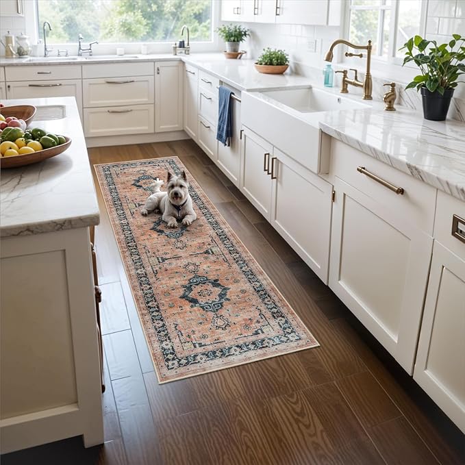 Washable 2x5 Hallway Runner Rug: Indoor Vintage Water Resistant Kitchen by HYHAOYUNLAI