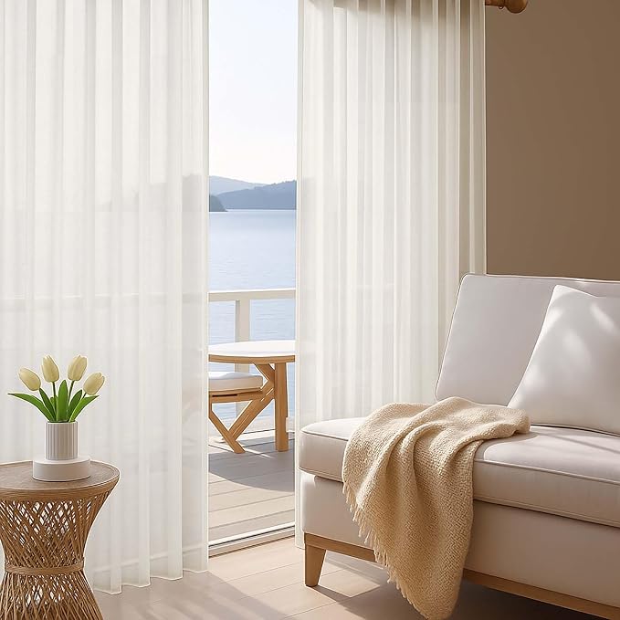 OWENIE Ivory Sheer Curtains 120 Inches Long 2 Panels Set, Airy Lightweight - Image 7