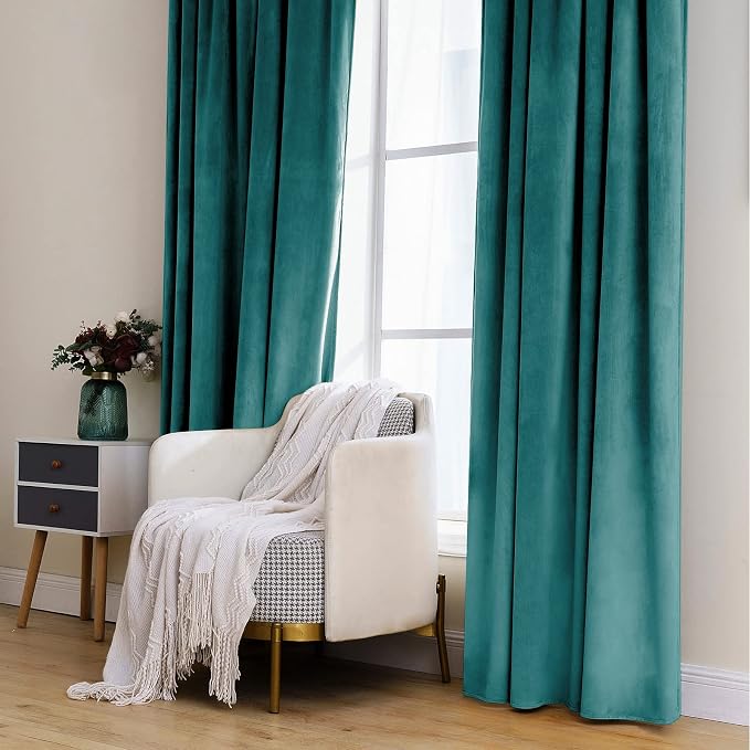 MIULEE Teal Velvet Curtains 90 inches 2 Panels - Image 7