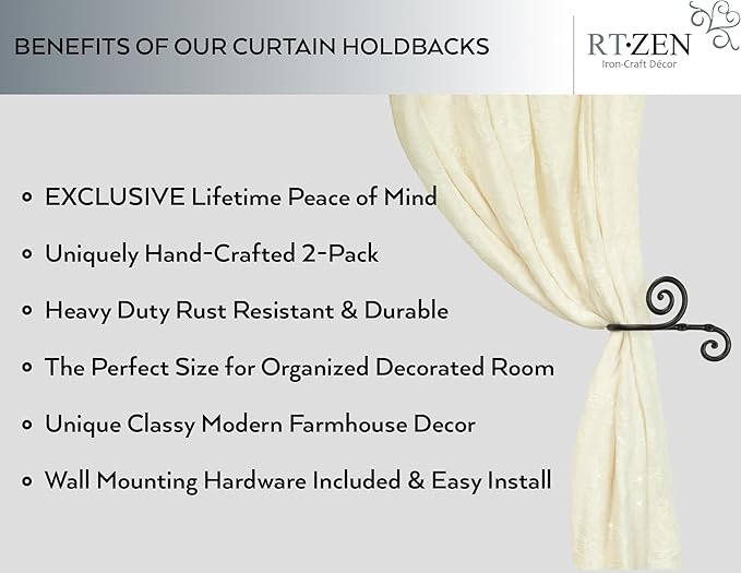 RTZEN Decorative Metal Curtain Tiebacks - Image 2