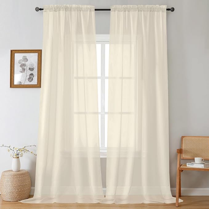 Gwine Cream Sheer Curtains 108 Inches Long 2 Panels Set, Voile Light Filtering by Gwine