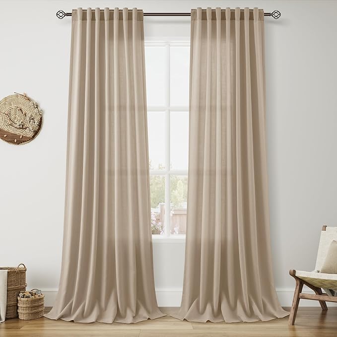 Sepia Beige Linen Curtains 102 Inches Long by Nanspring