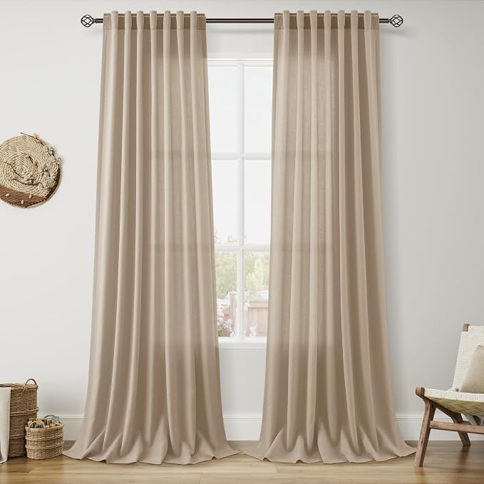 Sepia Beige Linen Curtains 120 Inches Long by Nanspring
