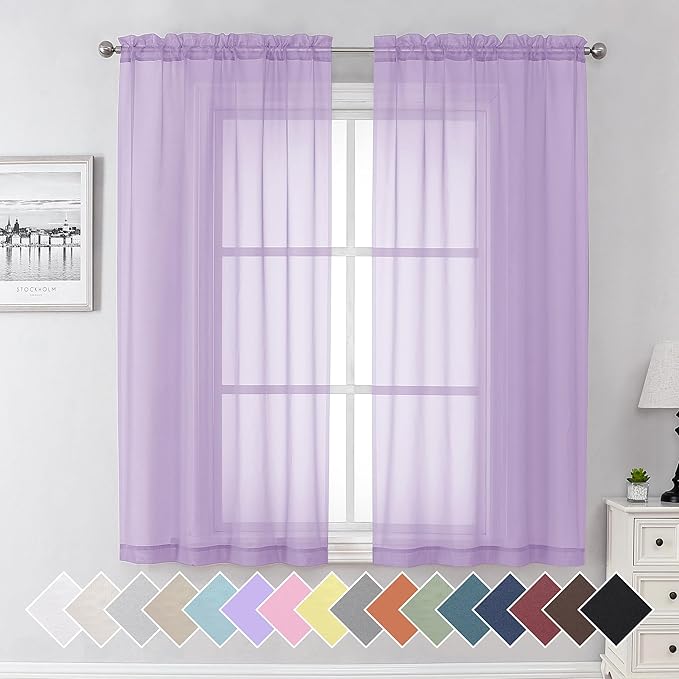 Aiyufeng Light Purple Sheer Curtain Panels Pair Sold 63 Inch Length, Light by Aiyufeng