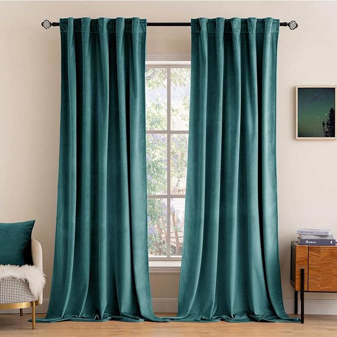 MIULEE Teal Velvet Curtains 84 inches 2 Panels by MIULEE