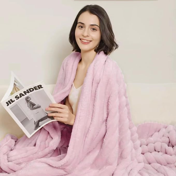 Aganear Fluffy Throw Blanket for Couch, 3D Ribbed Jacquard Warm Fuzzy Blanket - Image 6