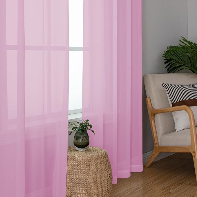 Chyhomenyc Pink Sheer Curtains 108 Inches Long - Image 3