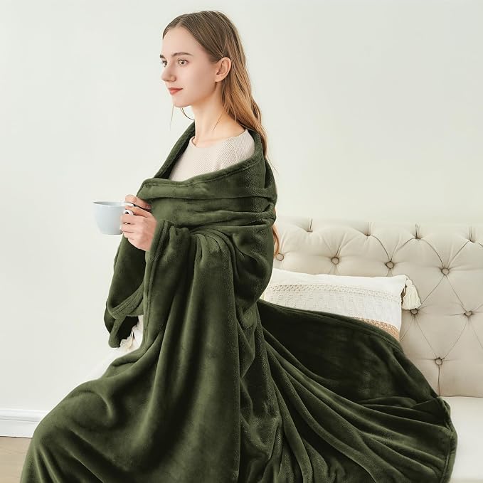 BEDELITE Fleece Blanket Twin Size Olive Green Throw Blankets - Image 4