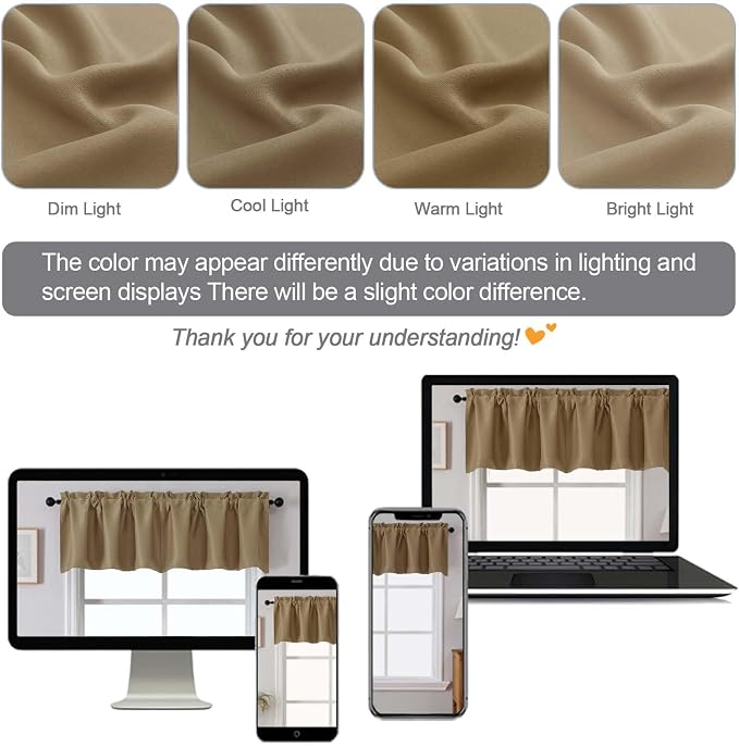 Chyhomenyc Taupe Valances for Window, Room Darkening Short Curtains for Kitchen - Image 5