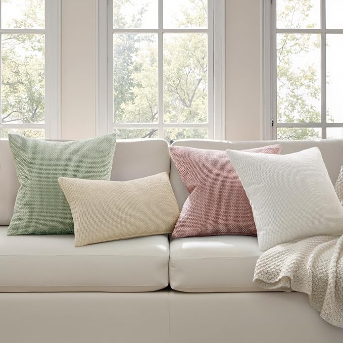 MIULEE Pack of 2 Couch Throw Pillow Covers 18x18 Inch Neutral Cream Modern Boho - Image 3