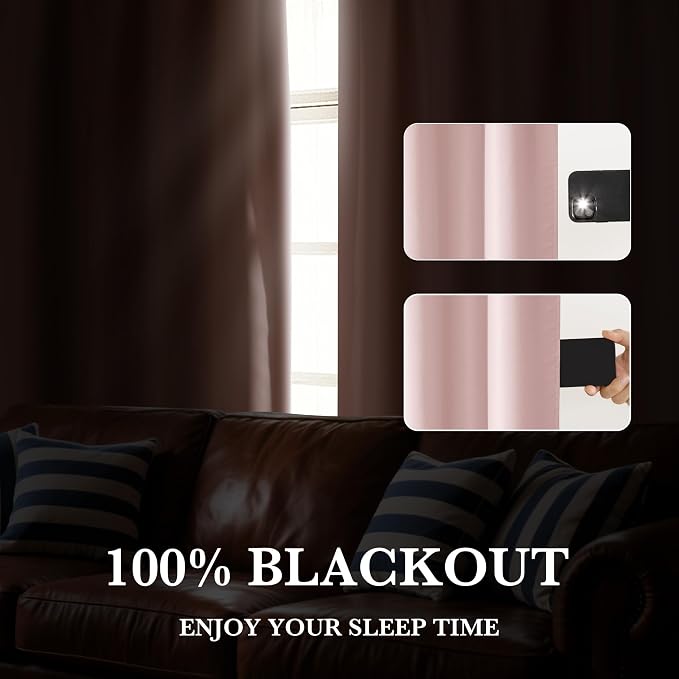 RYB HOME Bedroom Blackout Curtains 72 inches Long, 100% Blackout Thermal - Image 4