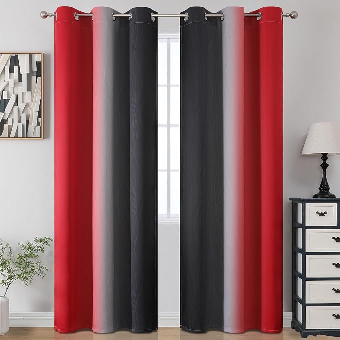 Estelar Textiler Black and Red Blackout Curtains, 100% Ombre Blackout Curtains - Image 2