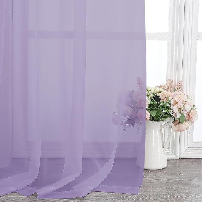 Chyhomenyc Lilac Sheer Curtains 72 Inch Length 2 Panels, Light Filtering Soft - Image 7