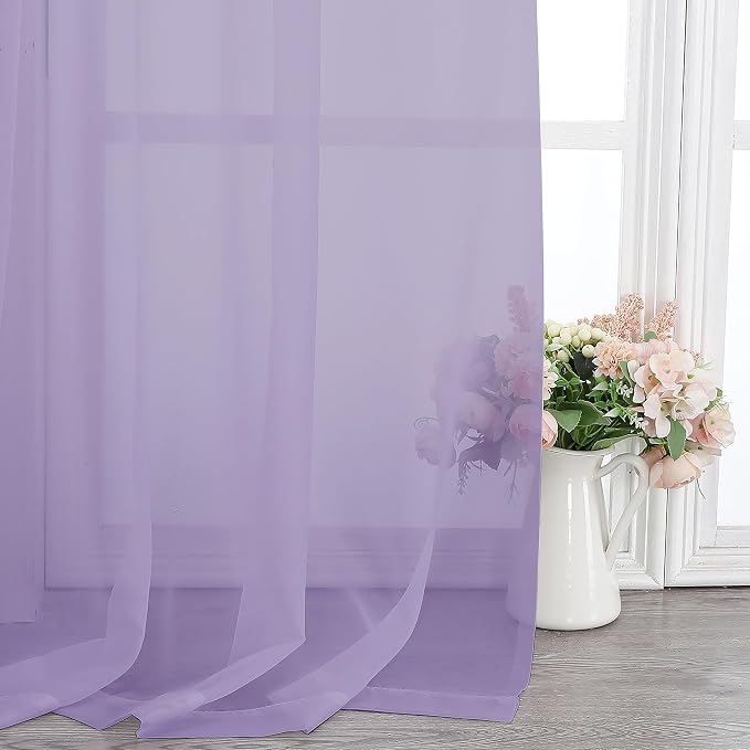 Chyhomenyc Lilac Sheer Curtains 84 Inch Length 2 Panels, Light Filtering Soft - Image 6