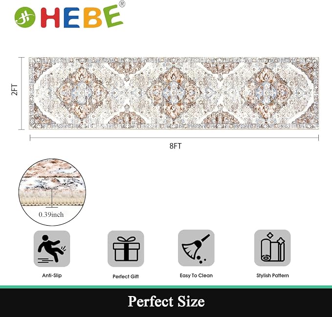 HEBE Hallway Runner Rug 2'x8' Washable Vintage Distressed Area Rugs Non Slip - Image 2