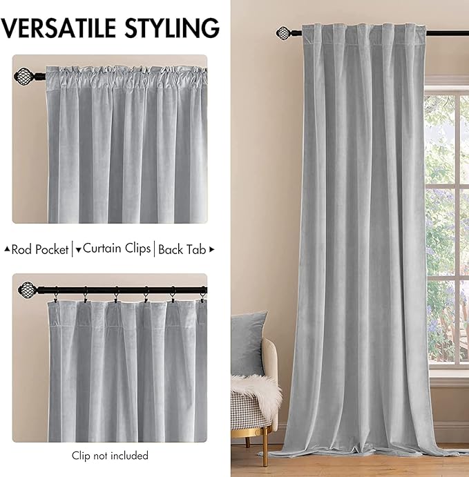MIULEE Greyish White Velvet Curtains 84 inches 2 Panels - Image 2