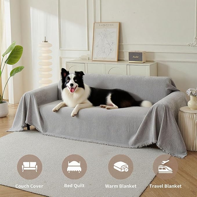 Couch Cover for Dogs, Boho Sofa Covers for 3 Cushion Couch, Chenille Sofa - Image 5