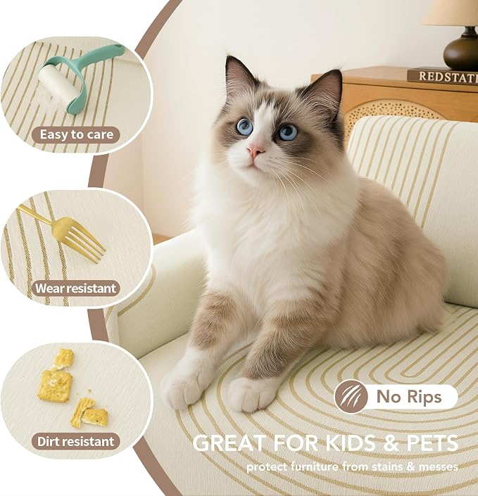 Boho Sofa Covers for 3 Cushion Couch, Chenille Sofa Slipcover for Pets Washable - Image 3