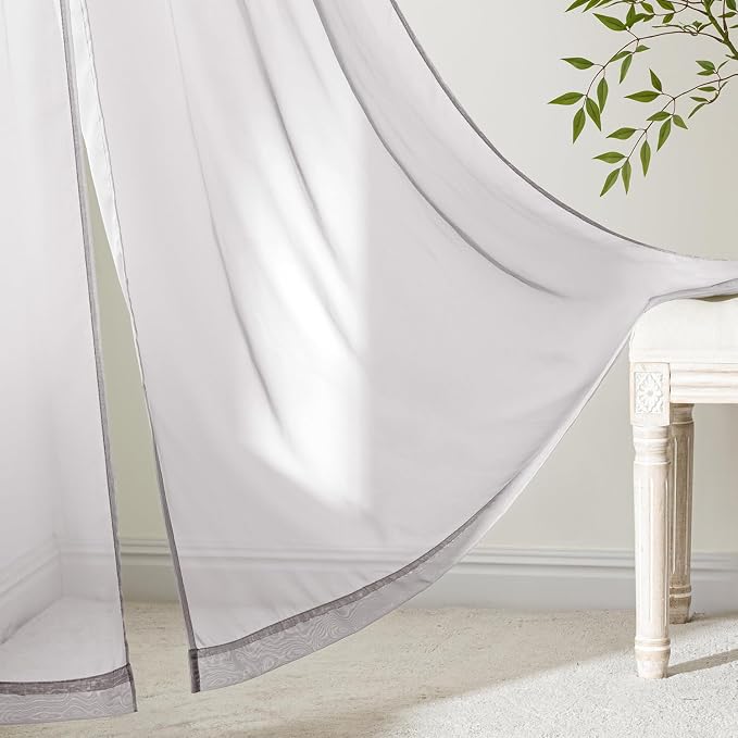 MIULEE Greyish Lilac Sheer Curtains 72 Inches Long, 4 Panels Set, Rod Pocket - Image 6