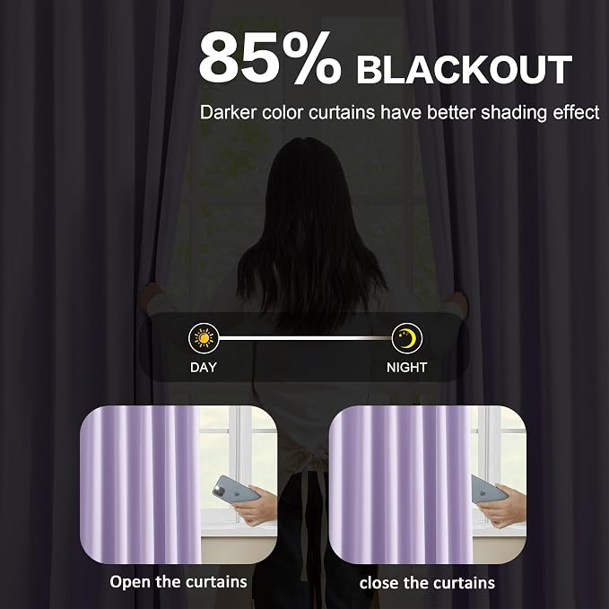 Pinch Pleated Lavender Blackout Curtains Short 2 Panels Set 45 Inch Length - Image 3