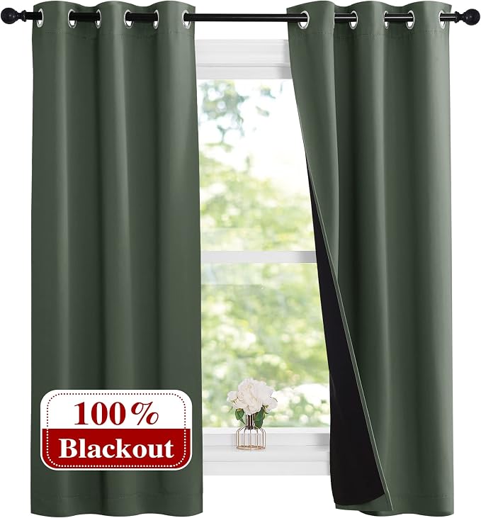 NICETOWN Dark Mallard 100% Blackout Lined Curtains, 2 Thick Layers Narrow Wide by NICETOWN