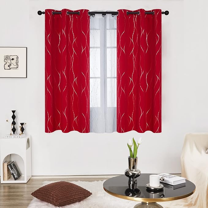Deconovo Short Blackout Curtains, Christmas Red Curtain, Thermal Insulated by Deconovo