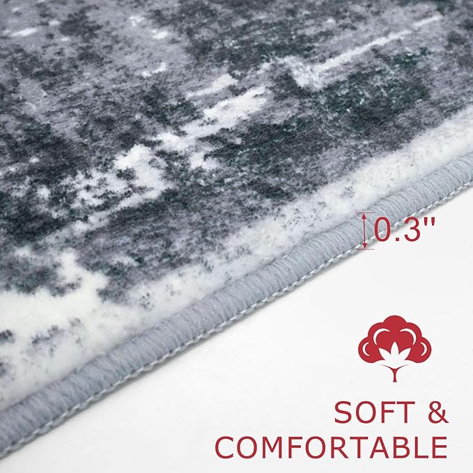 KOZYFLY Modern Abstract 3x5 Rug Gray Washable Rug Entry Rug, Soft Non-Slip - Image 4