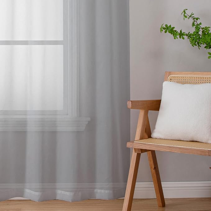 Lecloud Light Grey Sheer Curtains 90 Inches Long 2 Panels, Light Filtering - Image 6