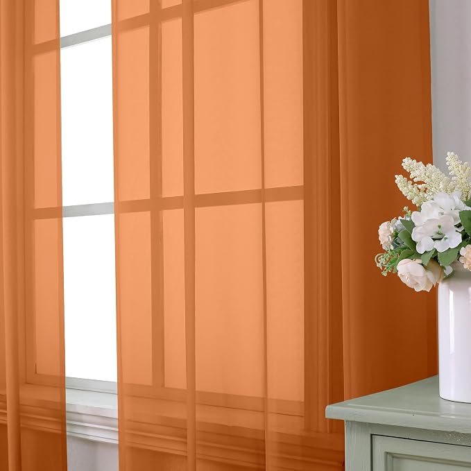 Aiyufeng Orange Sheer Curtains 72 Inch Length 2 Panels Set, Light Filtering - Image 2