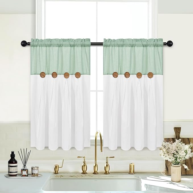 FRAMICS Boho Kitchen Curtains 36 Inch Length, Farmhouse Cotton Linen Tier - Image 2