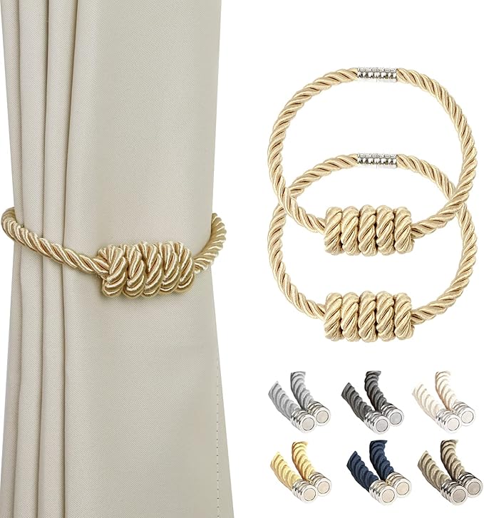 BEL AVENIR Magnetic Curtain Tiebacks, Decorative Drapery Holdbacks Modern Woven by BELAVENIR