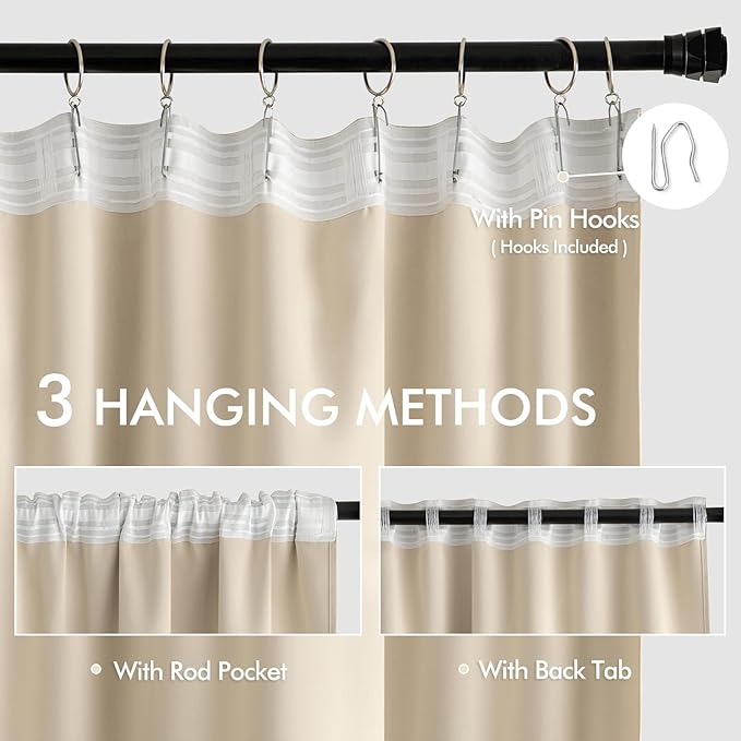 MIULEE Cream Beige Back Tab Light Blocking Curtains 72 Inch Length 2 Panels Set - Image 3