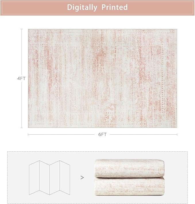 Washable Rugs 4x6 Area Rugs for Living Room, Kids Room, Nursery- Soft Faux Wool - Image 2