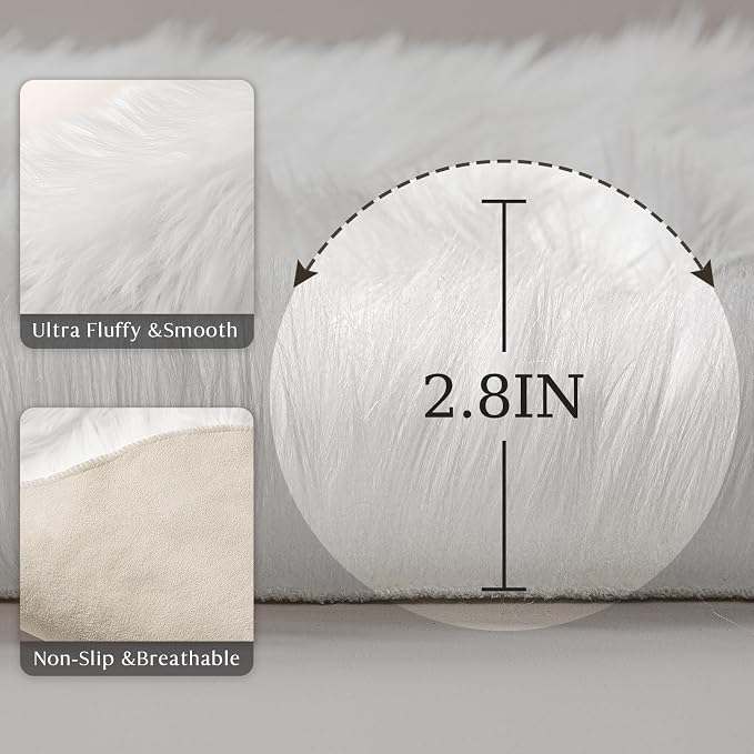 Ashler faux fur rug, Fluffy Shaggy Area Rug Ultra Soft 4 x 4 Feet Square Fur - Image 6