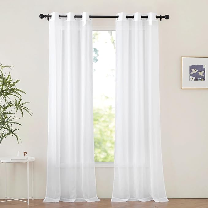 NICETOWN White Sheer Curtains 96 inches Long, Grommet Light Filtering Voile by NICETOWN