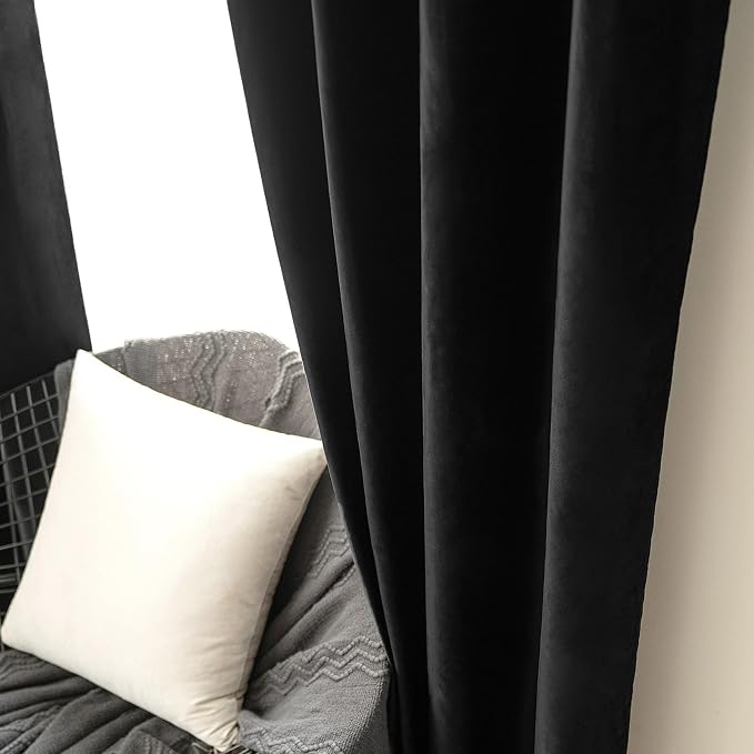 MIULEE Black Velvet Curtains 90 Inches Long Halloween Room Darkening Thermal - Image 6