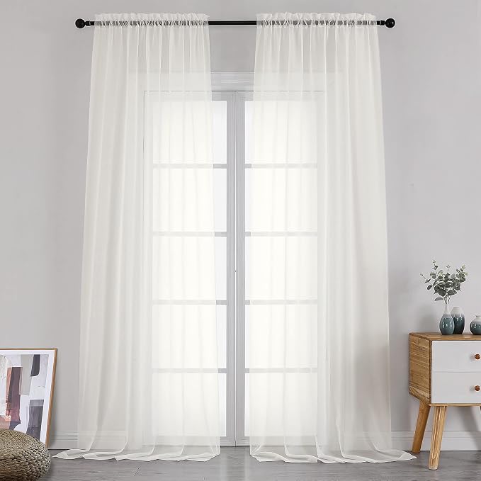 Simplebrand Ivory Sheer Curtains 120 Inches Long, Extra Long Rod Pocket Solid by Simplebrand
